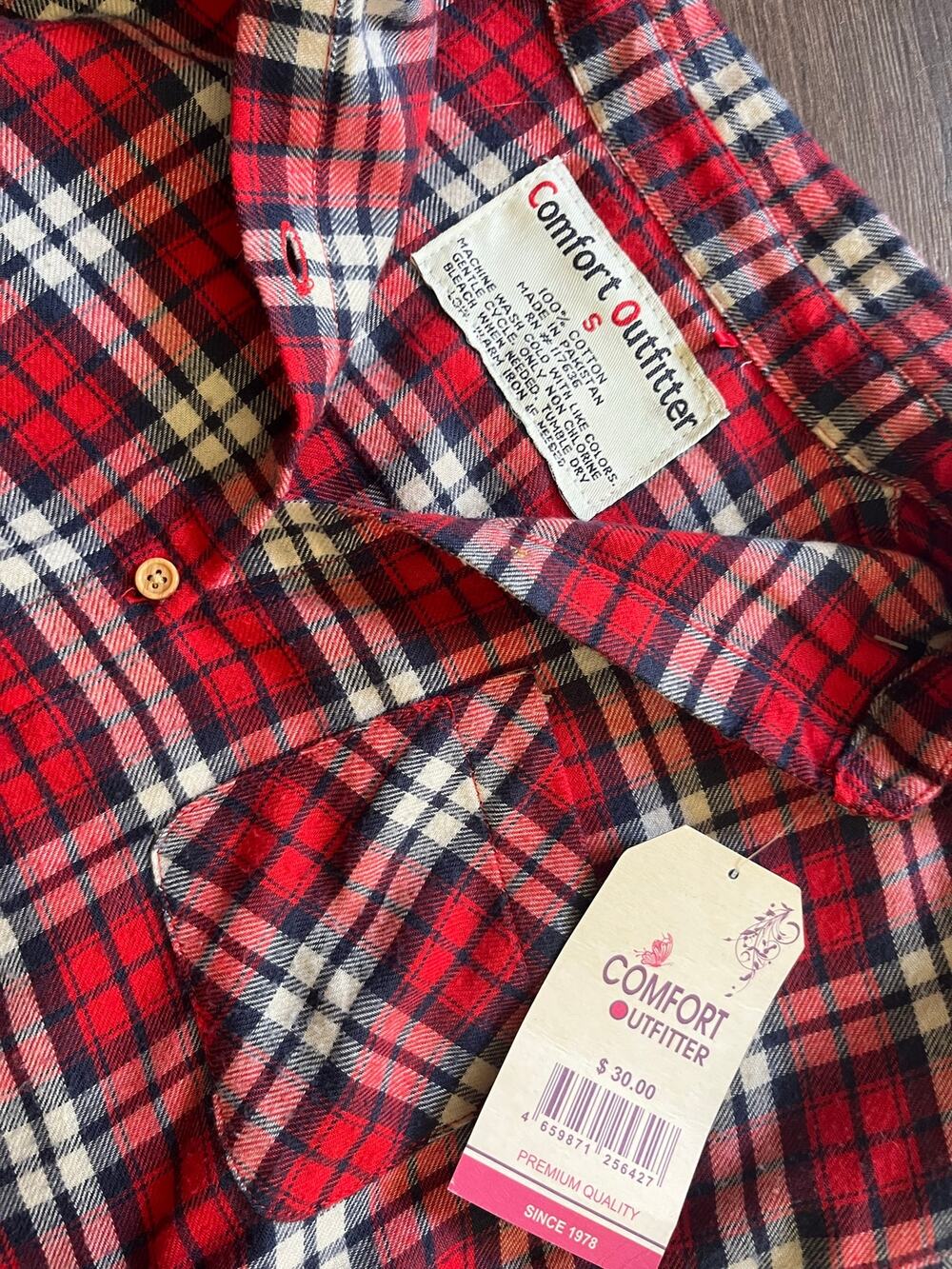 NWT Comfort Outfitter Red Plaid 100% Cotton Flannel Shirt Small